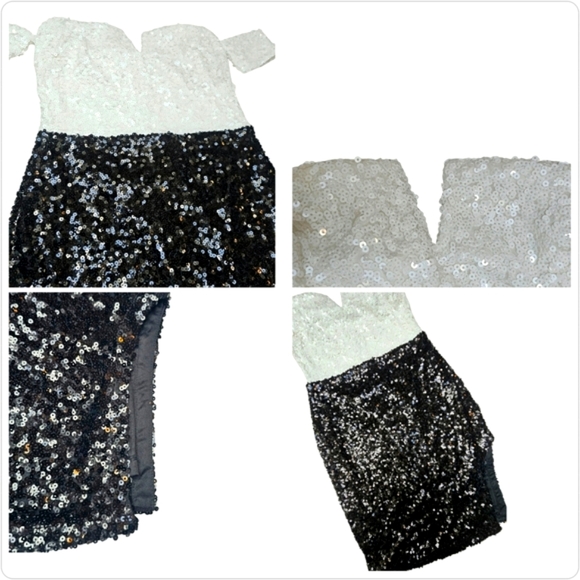 NEW Dainty Hooligan Black & White Sequins Off Shoulder Bodycon Mini Dress Formal - Picture 13 of 14